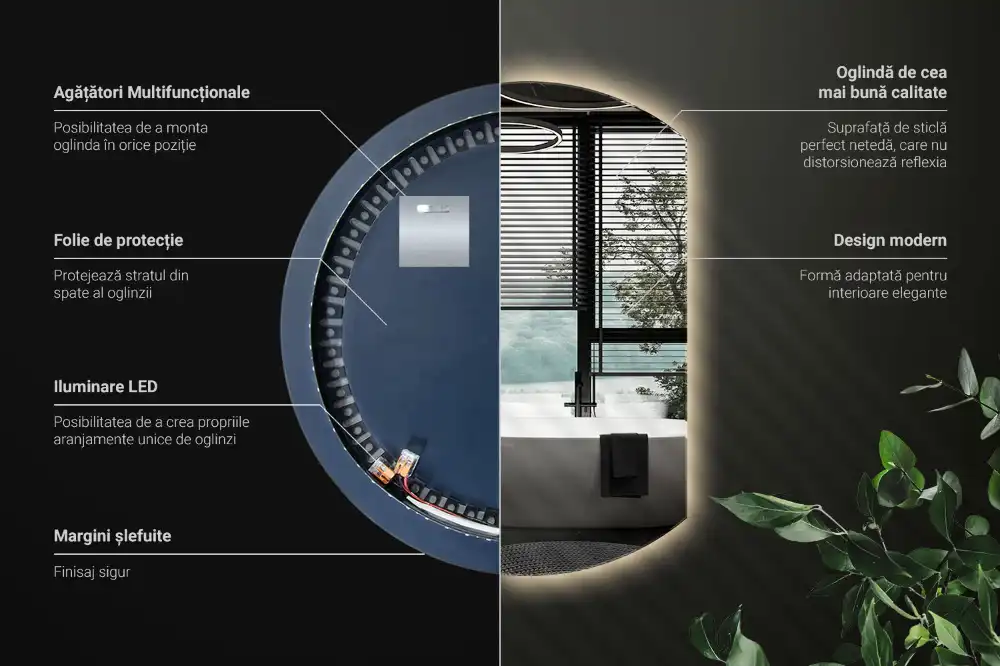 Halvcirkel spegel med led belysning