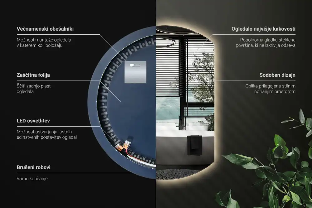 Halvcirkel spegel med led belysning