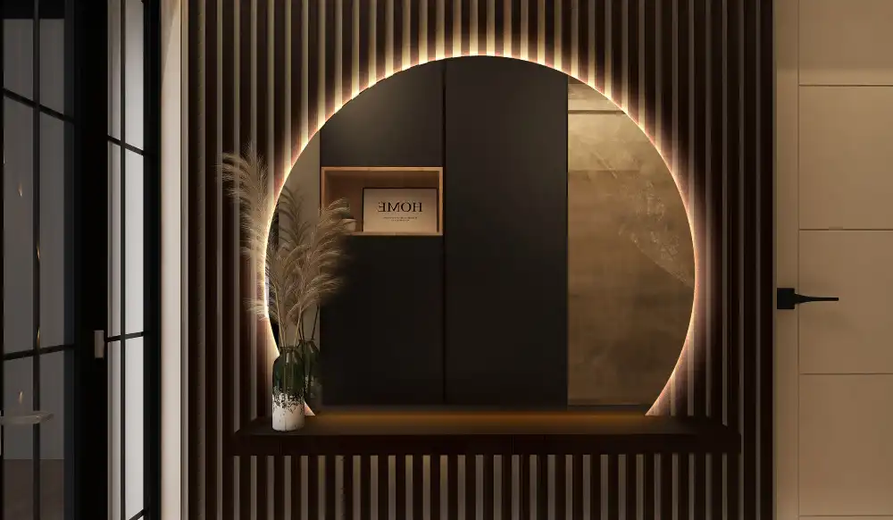 Halvcirkel spegel med led belysning