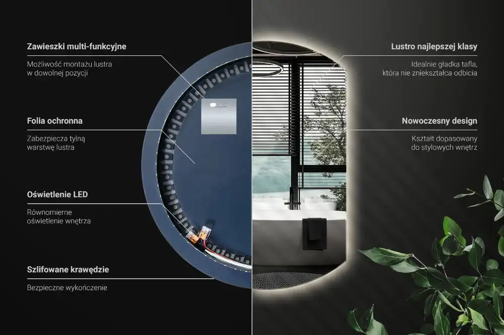 Halvcirkel spegel med led belysning