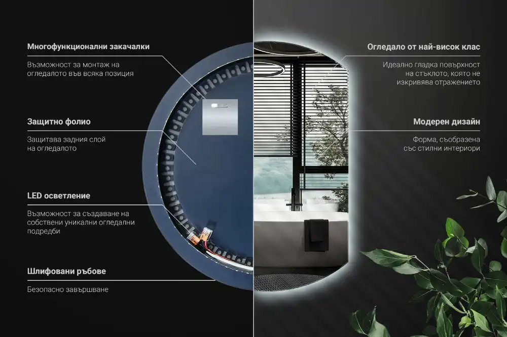 Halvcirkel spegel med led belysning