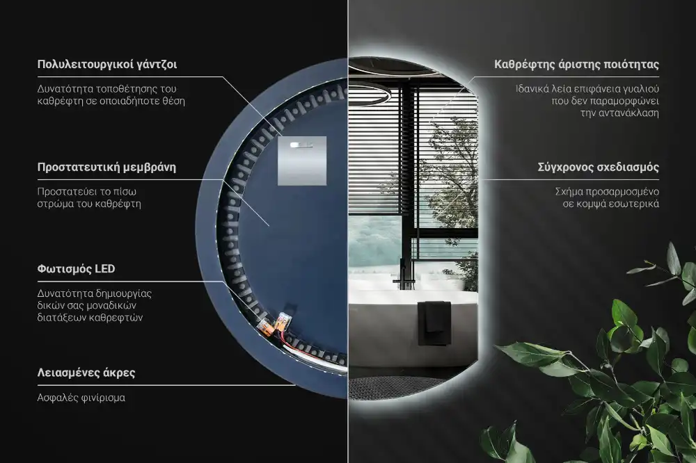Halvcirkel spegel med led belysning