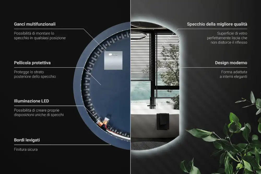 Halvcirkel spegel med led belysning