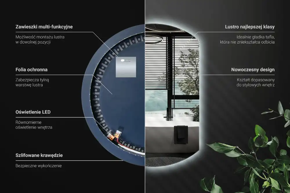 Halvcirkel spegel med led belysning