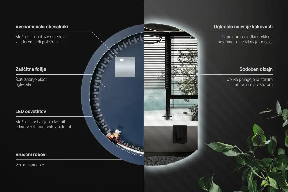 Halvcirkel spegel med led belysning