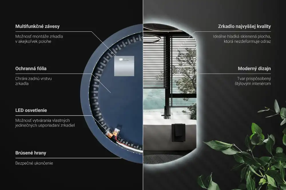 Halvcirkel spegel med led belysning