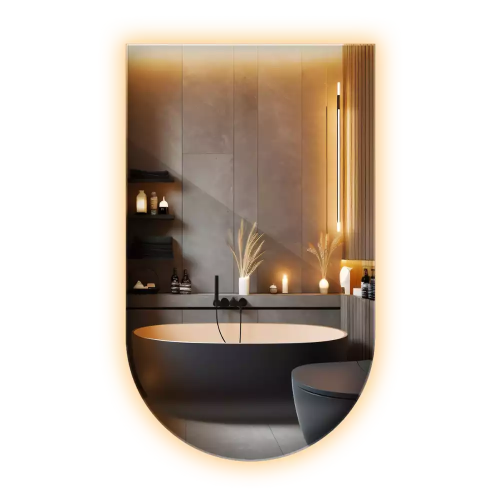 Halv-oval spegel med led belysning