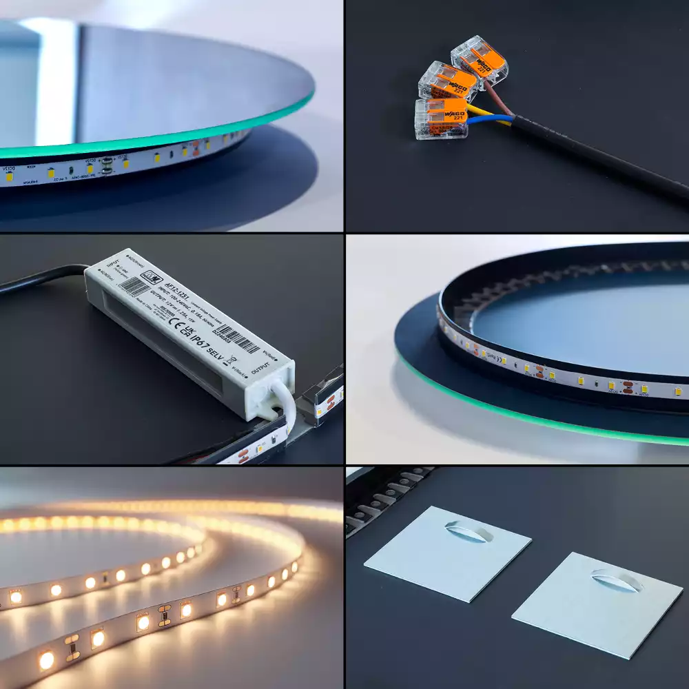 Halv-oval spegel med led belysning