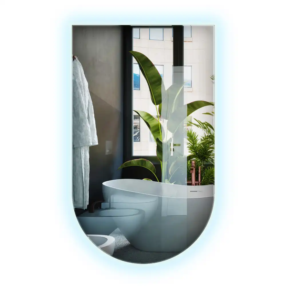 Halv-oval spegel med led belysning