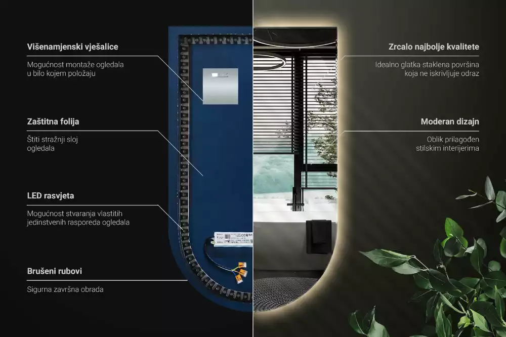 Halv-oval spegel med led belysning