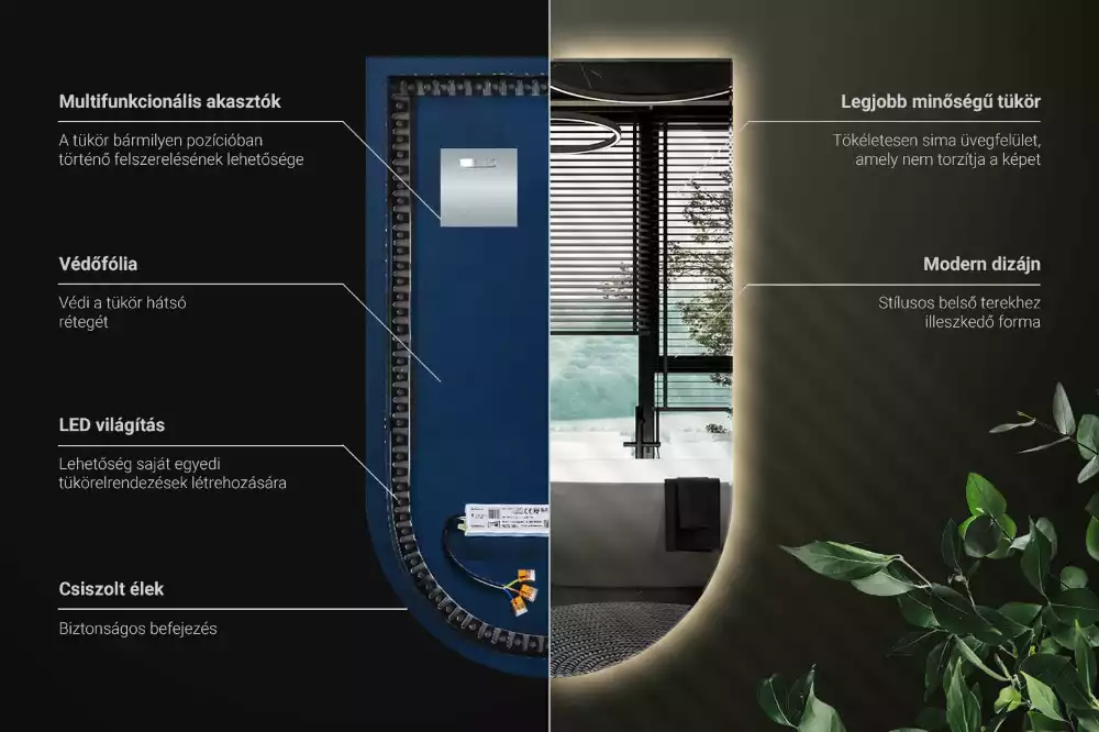 Halv-oval spegel med led belysning