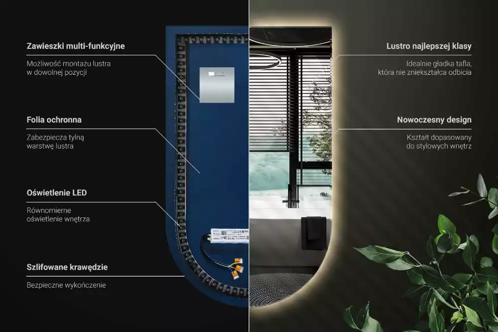 Halv-oval spegel med led belysning