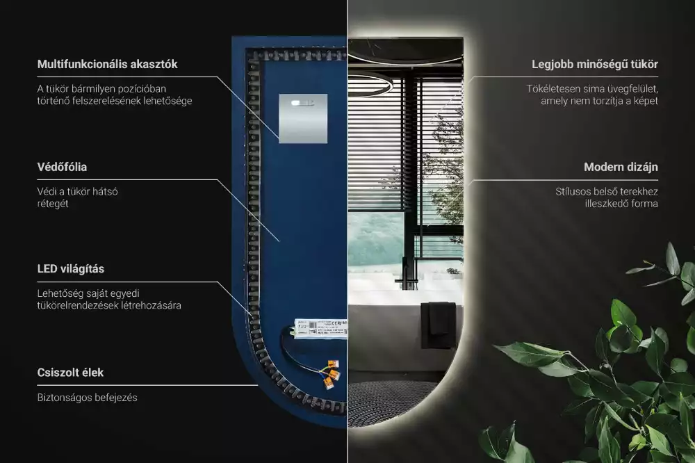 Halv-oval spegel med led belysning