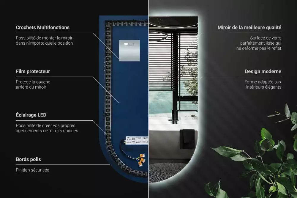 Halv-oval spegel med led belysning