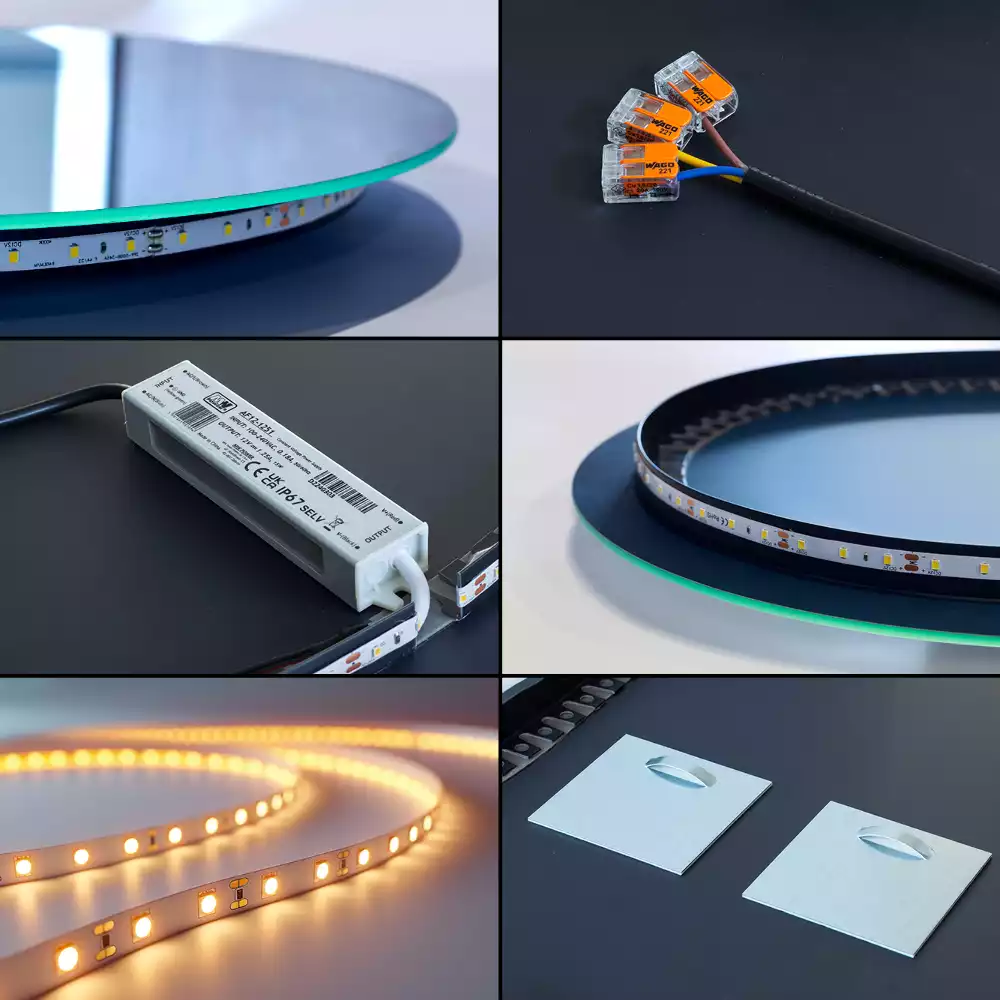 Halv-oval spegel med led belysning