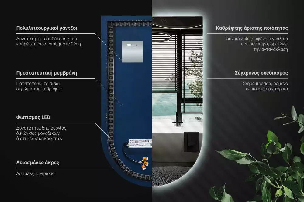 Halv-oval spegel med led belysning