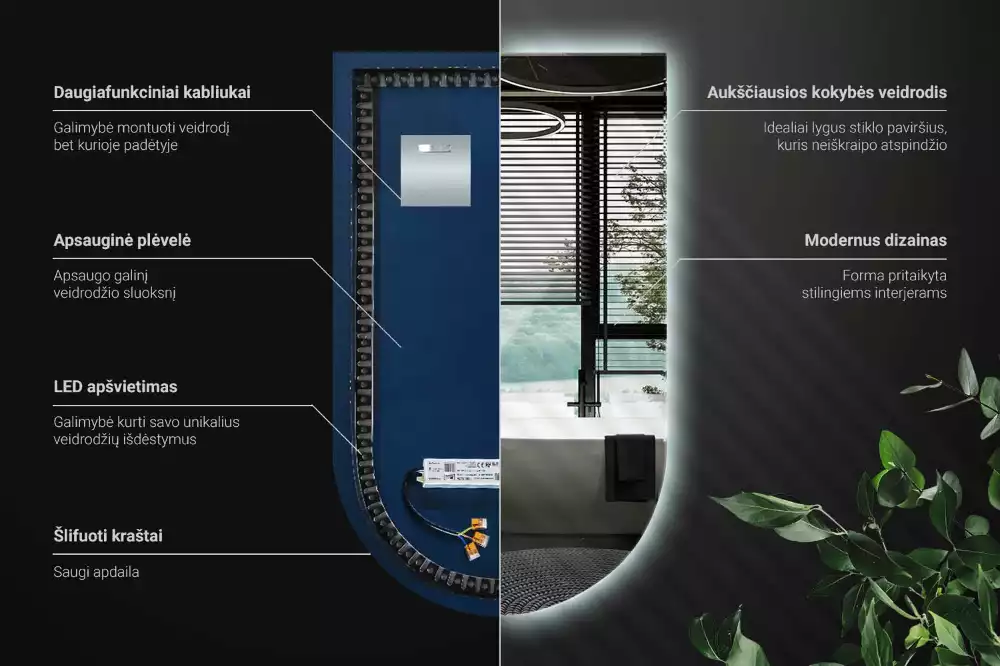 Halv-oval spegel med led belysning