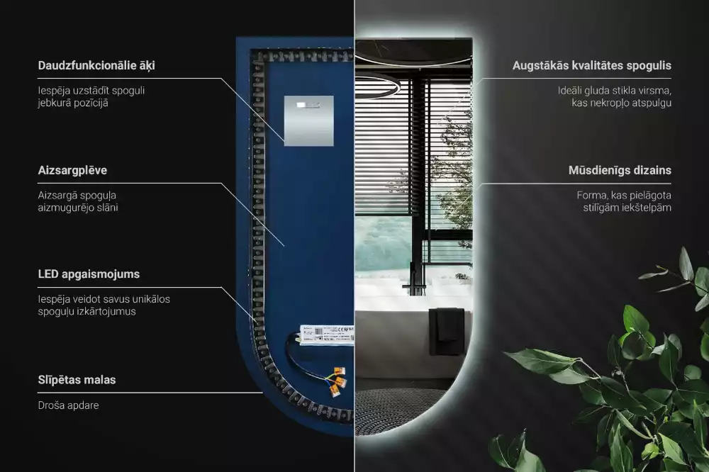 Halv-oval spegel med led belysning