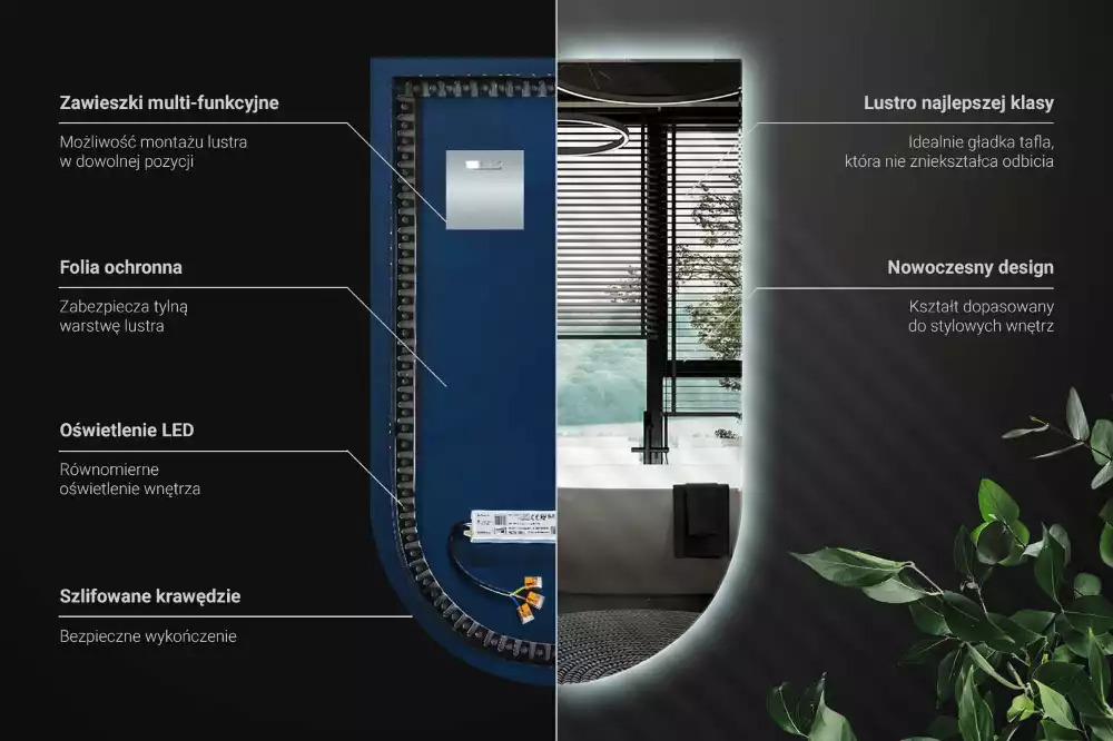 Halv-oval spegel med led belysning