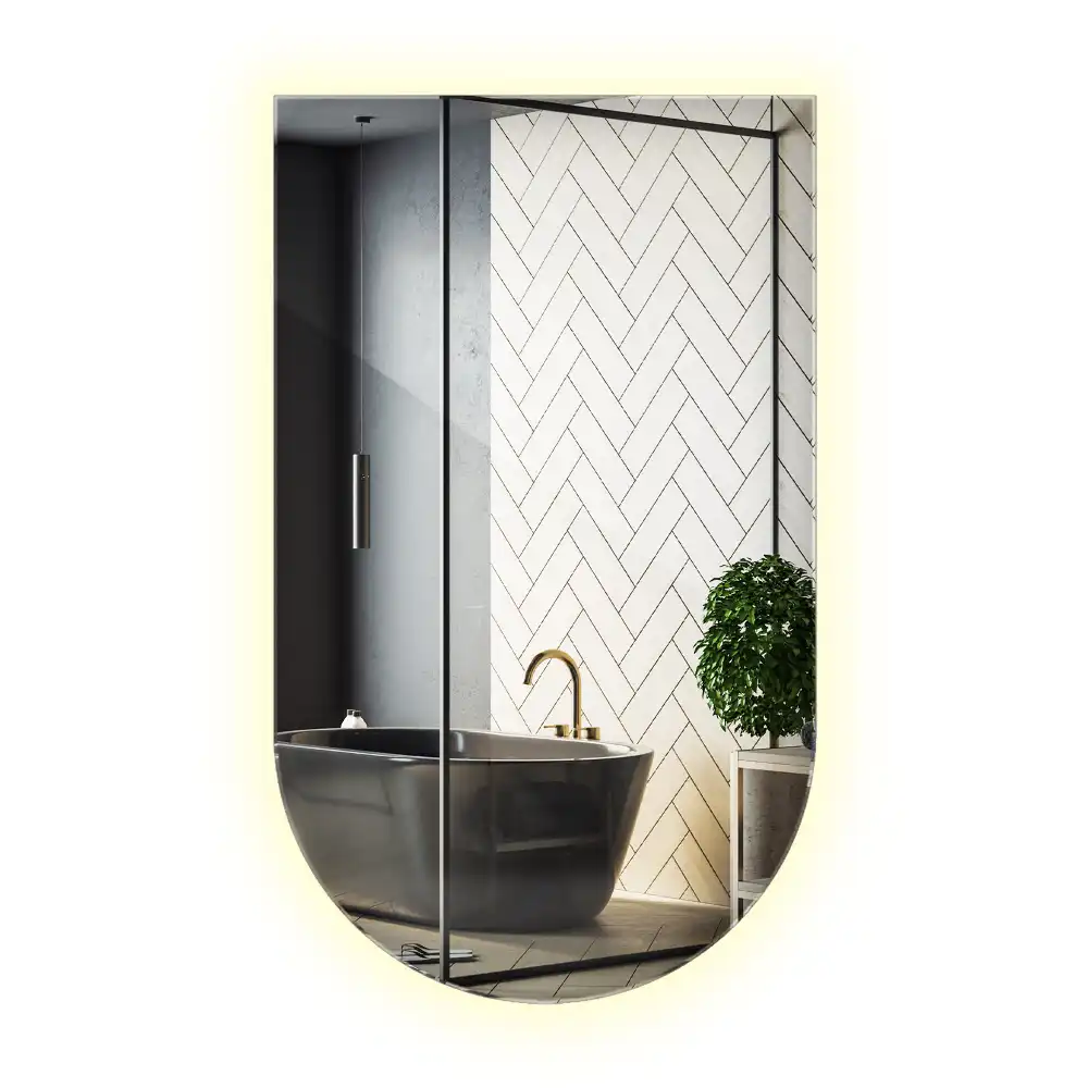 Halv-oval spegel med led belysning