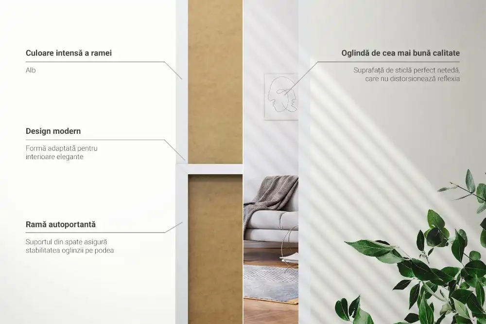 Golvstående spegel med vit ram