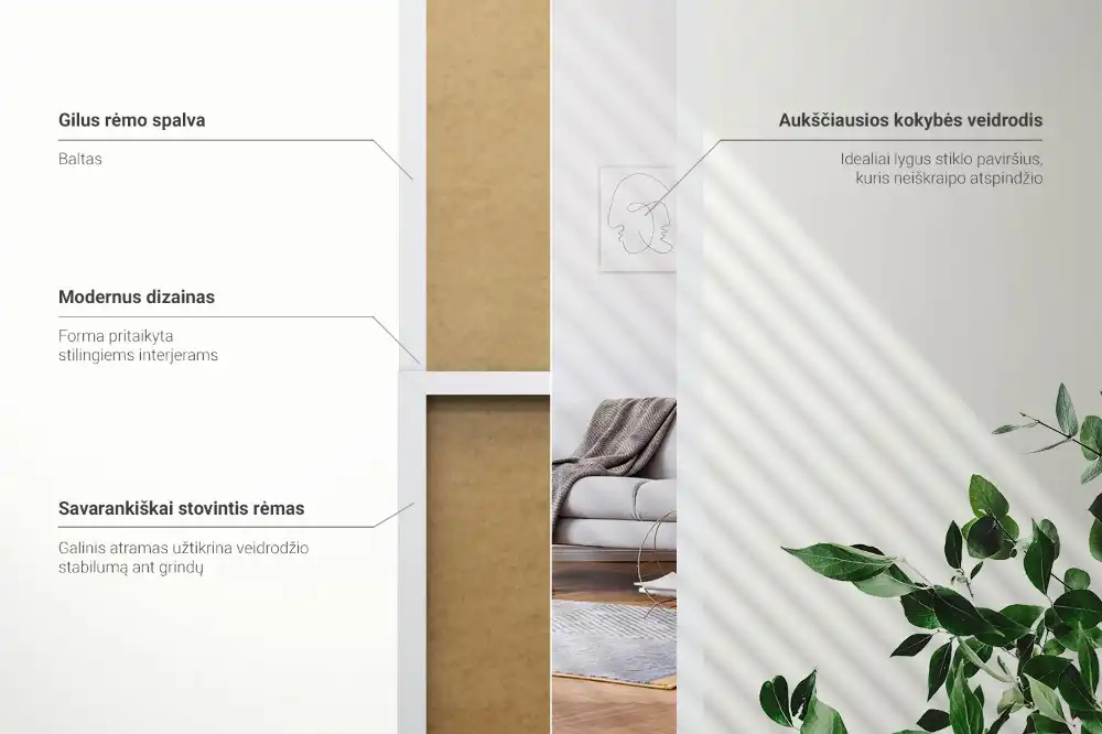 Golvstående spegel med vit ram