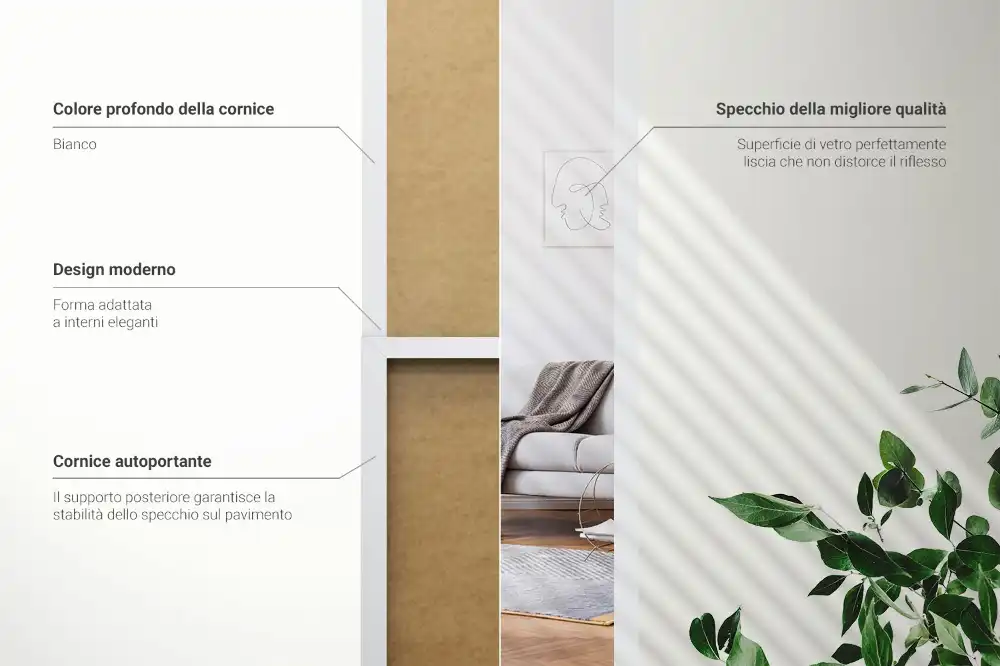 Golvstående spegel med vit ram