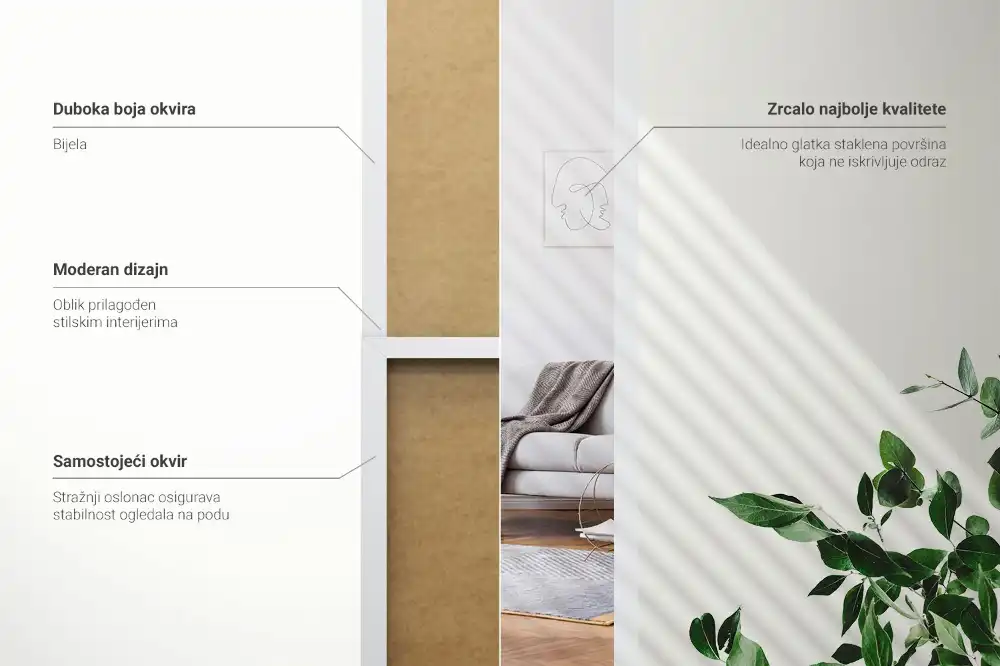 Golvstående spegel med vit ram