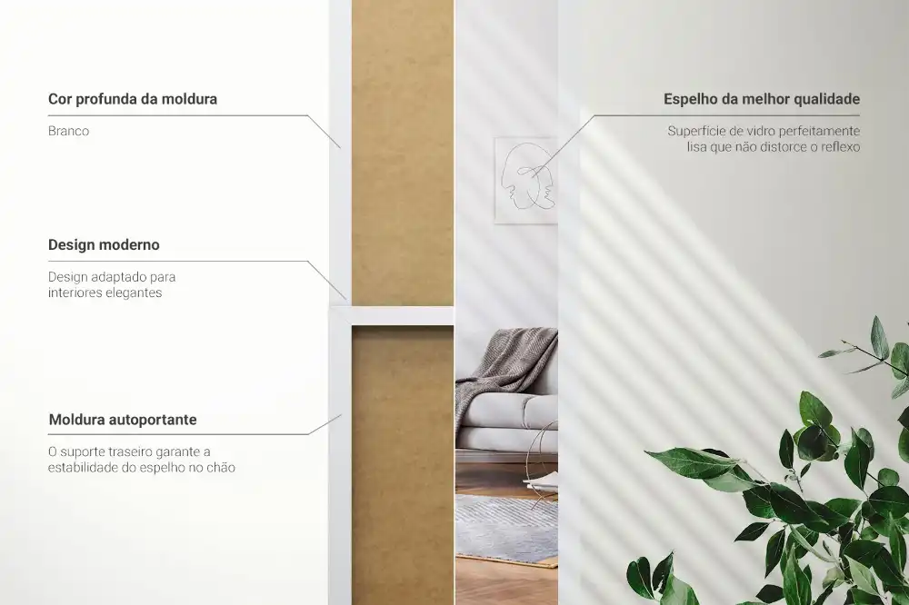 Golvstående spegel med vit ram