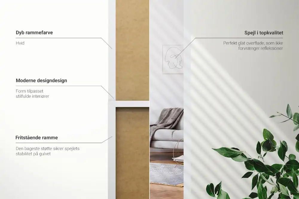 Golvstående spegel med vit ram