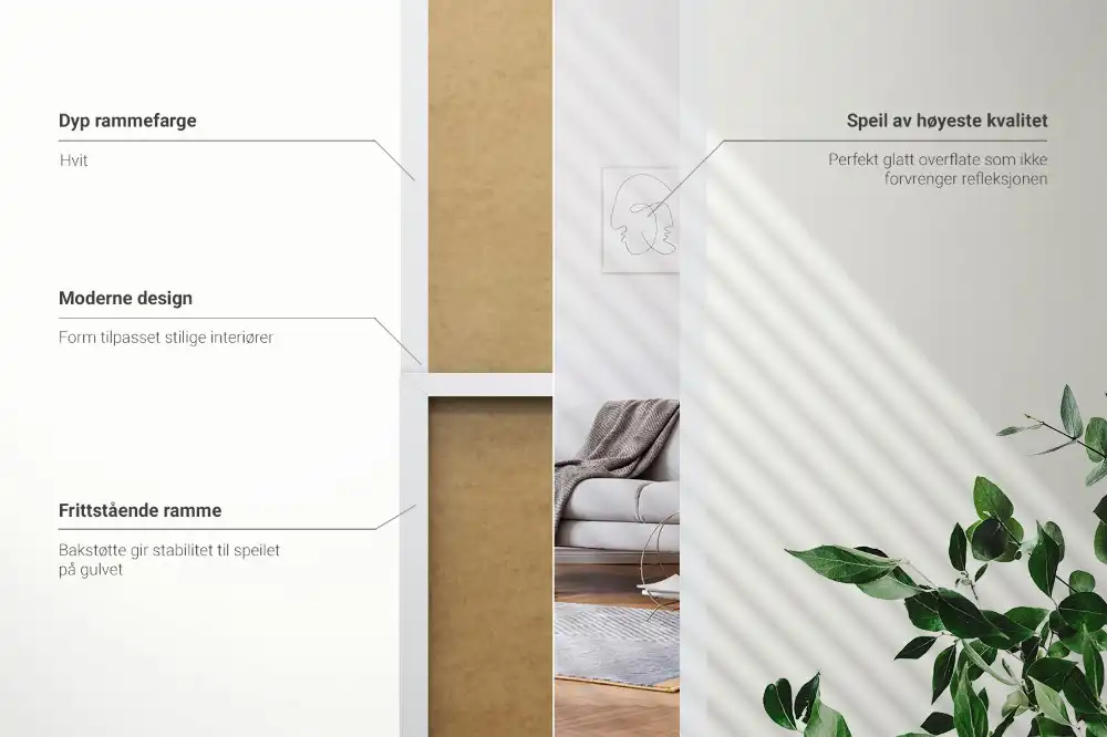 Golvstående spegel med vit ram