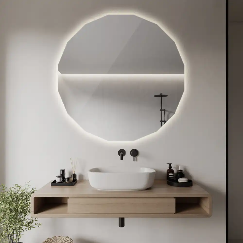 Geometrisk spegel med LED-belysning