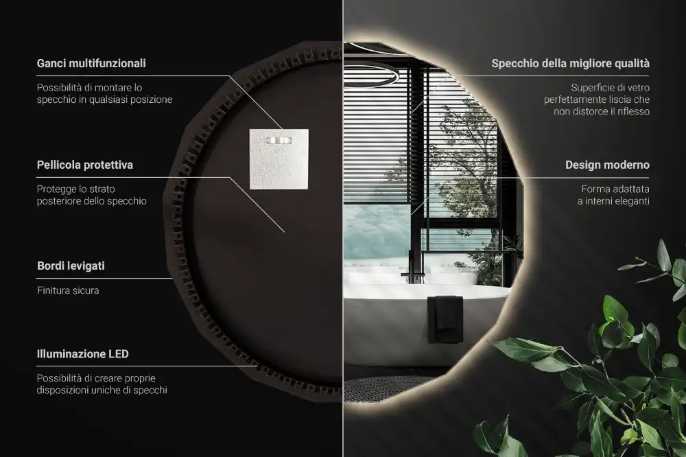 Geometrisk spegel med LED-belysning
