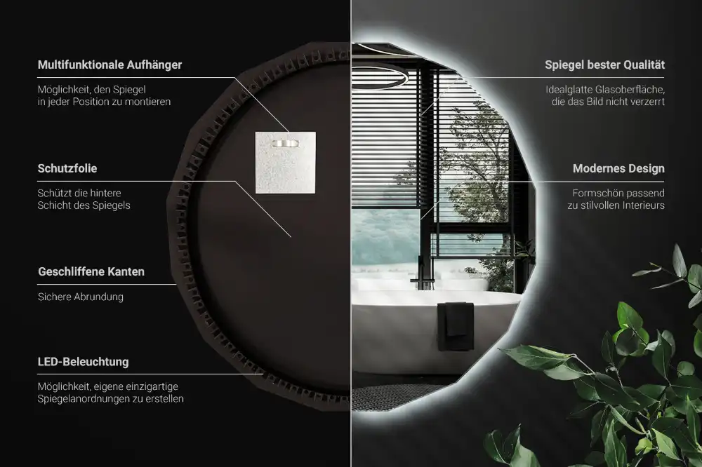 Geometrisk spegel med LED-belysning