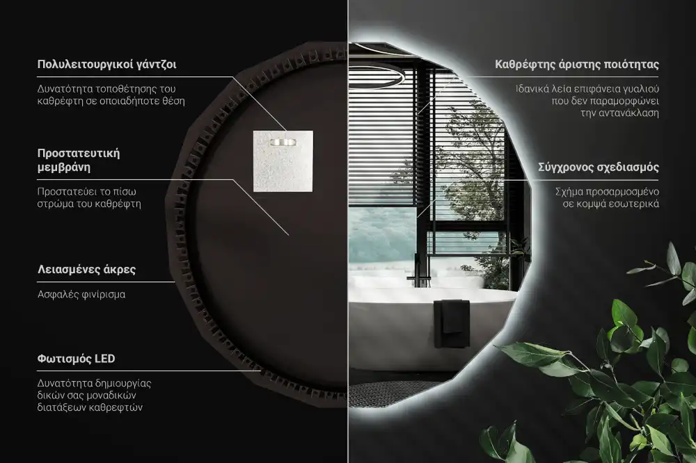 Geometrisk spegel med LED-belysning