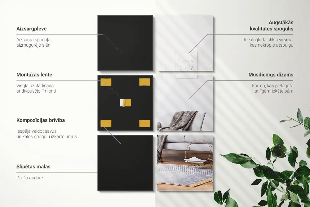 Dekorativa spegelplattor kvadratiska