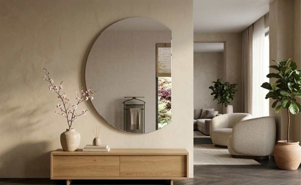 spegel ovanför byrån