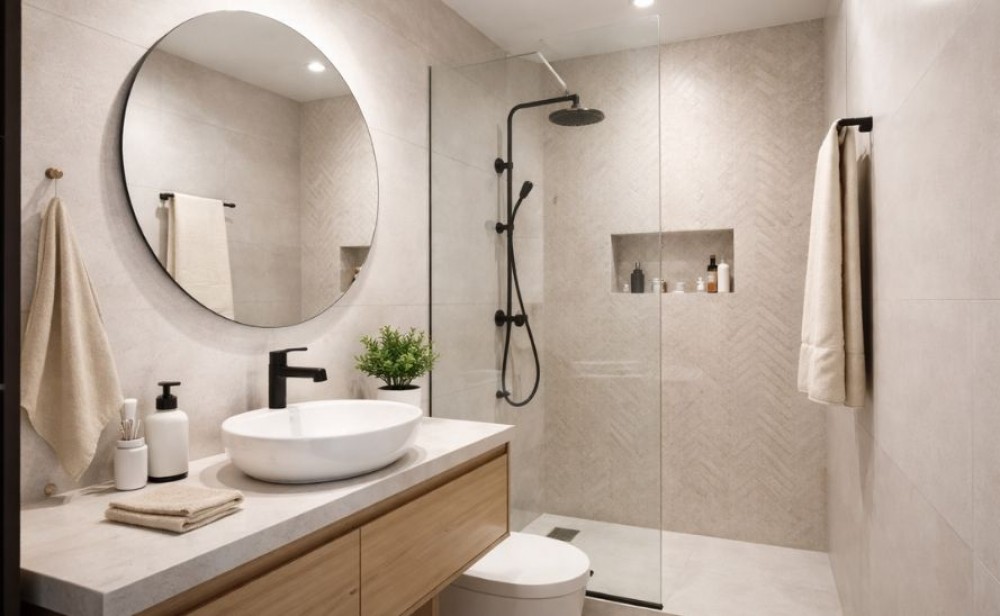 litet badrum med dusch